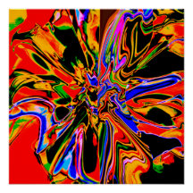 オレンジ、黒、金ゴールド、青サイケデリック花