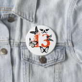 オレンジ「13'の黒い蝶ボタン 缶バッジ (インサイチュ)