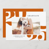 オレンジ 2025 太字 タイポグラフィー フォト 卒業 招待状 (正面/裏面)