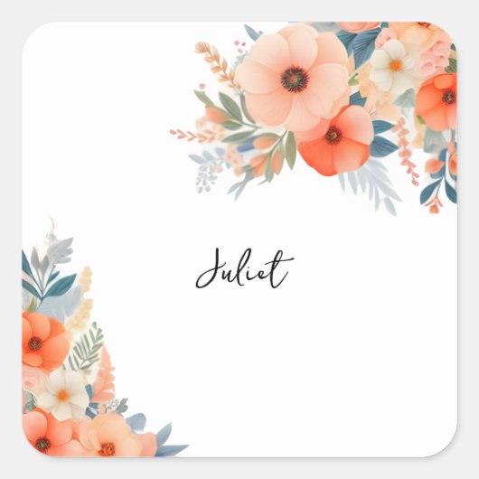 オレンジ 70年代 80年代 90年代 ピンク カラフル ブライダルシャワー スクエアシール (正面)