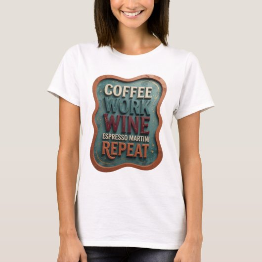 オレンジ COFFEE WORK WINE ESPRESSO MARTINI REPEAT Tシャツ (正面)