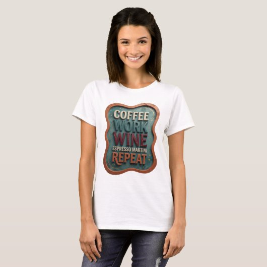 オレンジ COFFEE WORK WINE ESPRESSO MARTINI REPEAT Tシャツ (正面フル)