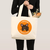 オレンジBrindle私はFrenchieを話します ラージトートバッグ (正面(商品))