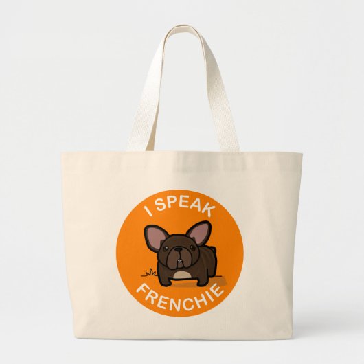 オレンジBrindle私はFrenchieを話します ラージトートバッグ (正面)