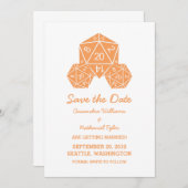 オレンジD20サイコロ日付の保存招待状 招待状 (正面/裏面)