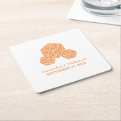 オレンジD20サイコロ結婚の紙コースター スクエアペーパーコースター (アングル)