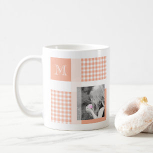 オレンジGingham Monogramを追加モダンする コーヒーマグカップ