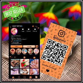 オレンジInstagramネイルサロンQRコードソーシャルメディア 名刺