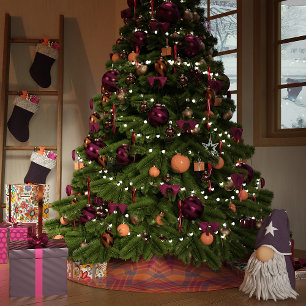 オレンジnの紫色のクリスマスの格子縞 ブラッシュドポリエステルツリースカート