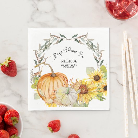 オレンジnホワイトカボチャwひまわり赤ちゃんシャワー スタンダードランチョンナプキン (インサイチュ)