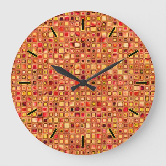オレンジ'Terracotta'テクスチャモザイクタイルパターン ラージ壁時計 (正面)