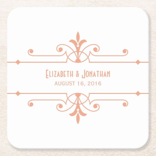 オレンジV2装飾ファンシー紙コースター スクエアペーパーコースター (正面)