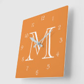 オレンジwccnのモノグラムホワイトスクリプト番号 スクエア壁時計 (傾斜)