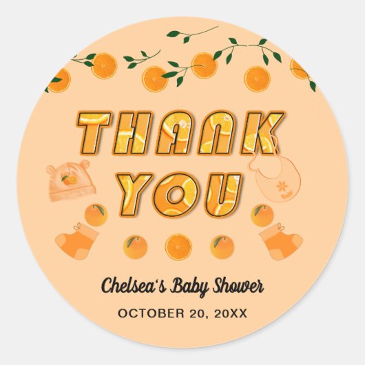 オレンジYou準備ベビーシャワー柑橘系ありがとう可愛い ラウンドシール (正面)