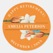 オレンスタイリッシュエレガントジホワイトリリーレトロフローラ ラウンドシール (正面)