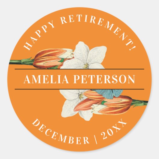 オレンスタイリッシュエレガントジホワイトリリーレトロフローラ ラウンドシール (正面)