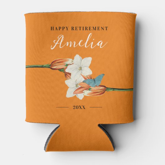 オレンスタイリッシュエレガントジ退職レトロフローラ 缶クーラー (正面)