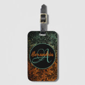オレンスタイリッシュジとグリーンブラックフローラモノグラム ラゲッジタグ (正面縦)