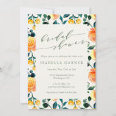 オレンスタイリッシュジウォーターカラーフローラアートブライダルシャワー 招待状 (正面)