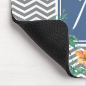 オレンスタイリッシュジフローラシェブロンシックブルーモノグラム マウスパッド (コーナー)