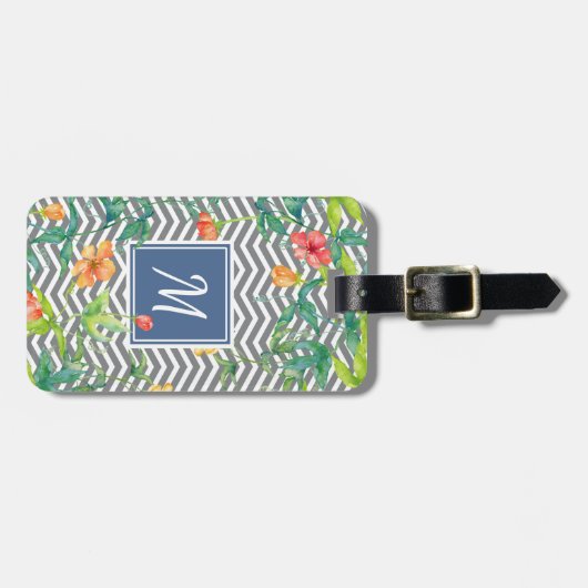 オレンスタイリッシュジフローラシェブロンシックブルーモノグラム ラゲッジタグ (正面横)