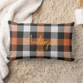 オレンスタイリッシュジ&ブラック秋カラープレイド ランバークッション (ブランケット)