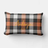 オレンスタイリッシュジ&ブラック秋カラープレイド ランバークッション (正面)
