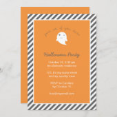 オレンストライプジキュート幽霊キッズハローウィンパーティ 招待状 (正面/裏面)