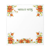 オレンパーソナライズされたかわいらしジとホワイトのカスタムポピー ノートパッド (正面)