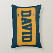 オレンパーソナライズされたジとネイビーブルーライセンスプレート アクセントクッション (正面(垂直))