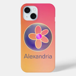 オレンパーソナライズされたジグラデーションレトロフローラ iPhone 15ケース