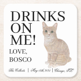 オレンパーソナライズされたジタビーキャッ結婚ト スクエアペーパーコースター