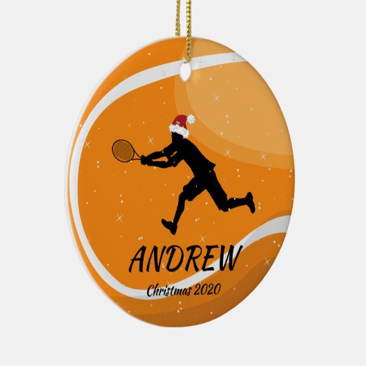 オレンパーソナライズされたジテニスボール選手サンタクリスマス セラミックオーナメント (右)