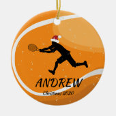 オレンパーソナライズされたジテニスボール選手サンタクリスマス セラミックオーナメント (正面)