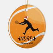 オレンパーソナライズされたジテニスボール選手サンタクリスマス セラミックオーナメント (左)