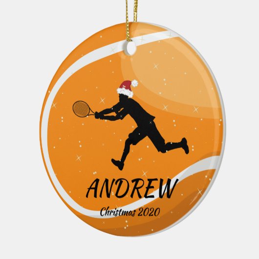 オレンパーソナライズされたジテニスボール選手サンタクリスマス セラミックオーナメント (左)