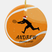 オレンパーソナライズされたジテニスボール選手サンタクリスマス セラミックオーナメント (裏面)