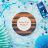 オレンパーソナライズされたジネイビーブルーストライプの卒業 ペーパープレート (パーティー)