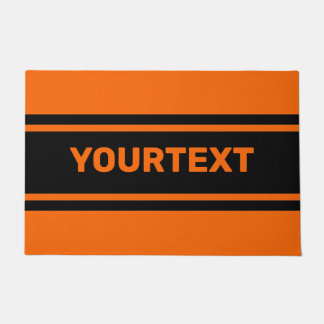 オレンパーソナライズされたジブラックレーシングストライプズ ドアマット