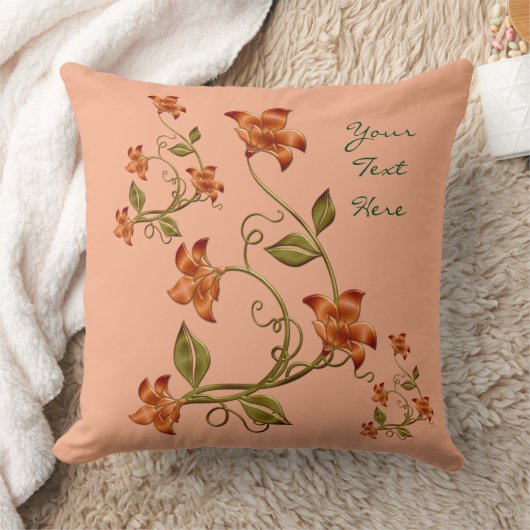 オレンパーソナライズされたジユリ花柄ピロー クッション (ブランケット)