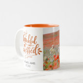 オレンパーソナライズされたジ感謝賛美と写真 ツートーンマグカップ (正面左)