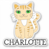 オレンパーソナライズされたジ猫の名前ラベル シール (正面)