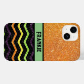 オレンパーソナライズされたジ&ブラックグリッタージグザグザグ Case-Mate iPhoneケース (裏面 (横))