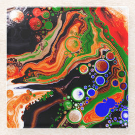 オレンパーソナライズされたジ、ブルー、グリーン、ブラック流体アート ガラスコースター