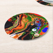 オレンパーソナライズされたジ、ブルー、グリーン、ブラック流体アート ラウンドペーパーコースター (アングル)