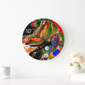 オレンパーソナライズされたジ、ブルー、グリーン、ブラック流体アート ラージ壁時計 (ホーム)