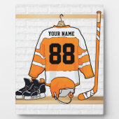 オレンパーソナライズされたジ&ホワイトアイスホッケージャージー フォトプラーク (正面)