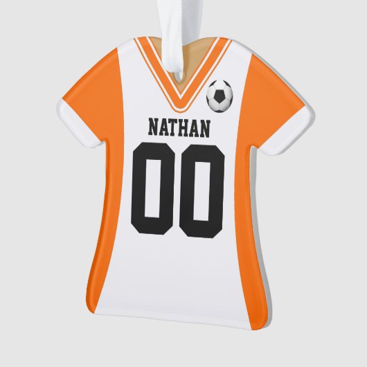 オレンパーソナライズされたジ/ホワイトサッカージャージー オーナメント (正面)