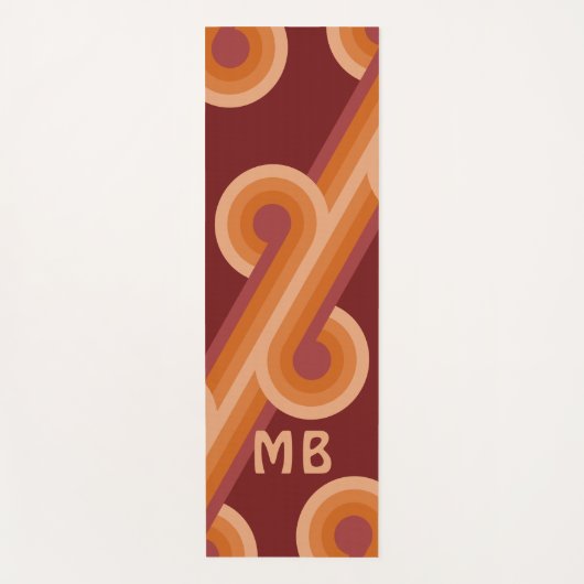 オレンファンキーはっきりしたジダークマルーン赤レトロパターン ヨガマット (正面)