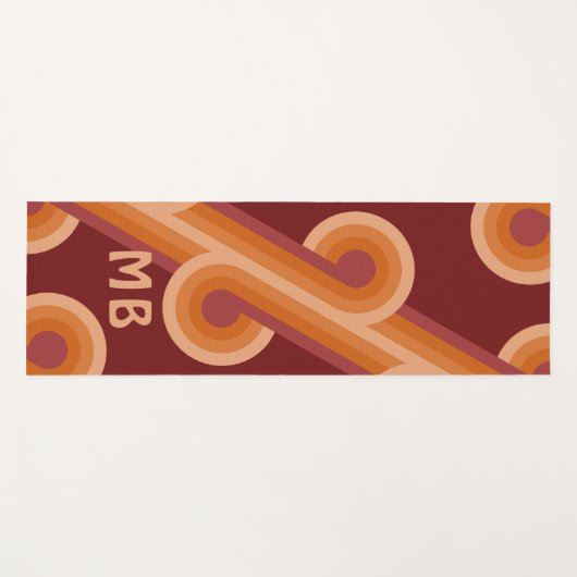 オレンファンキーはっきりしたジダークマルーン赤レトロパターン ヨガマット (正面(横))